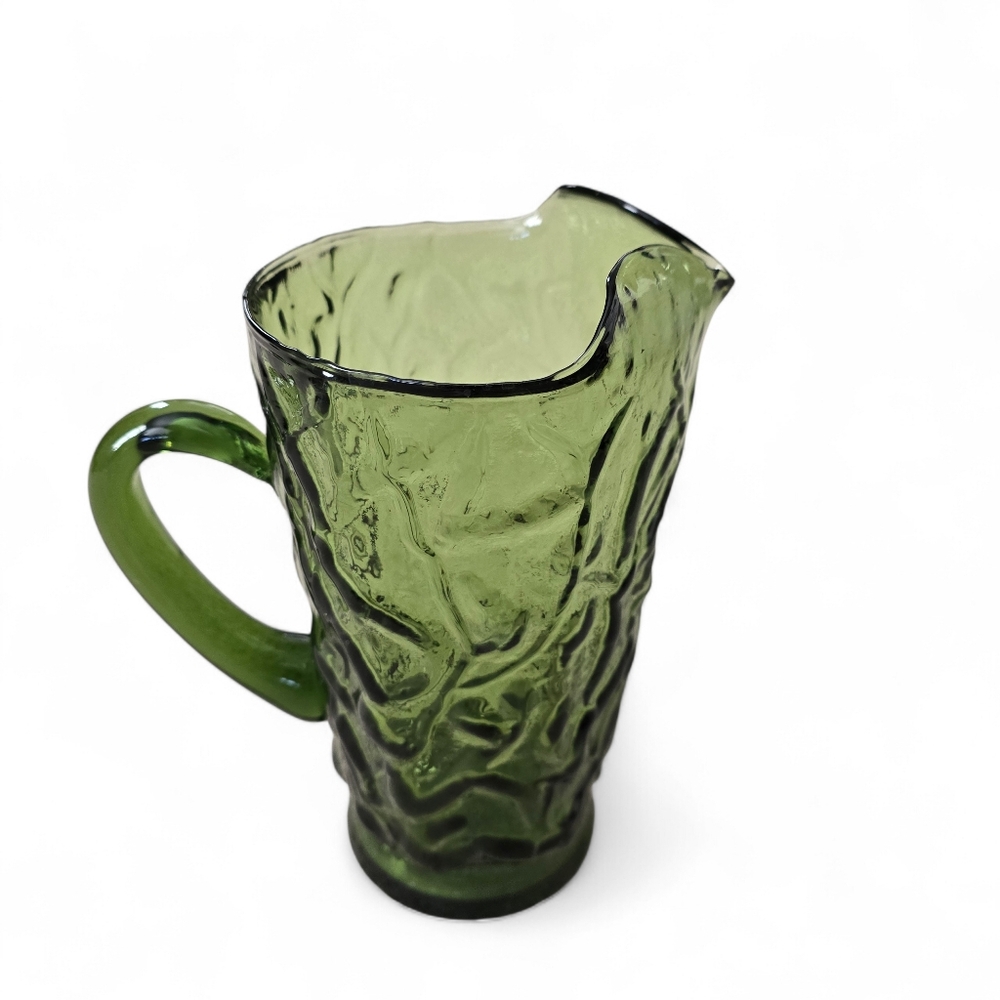 Vintage Olive Green Textured Glass Pitcher 64 oz - Picture 2 of 9